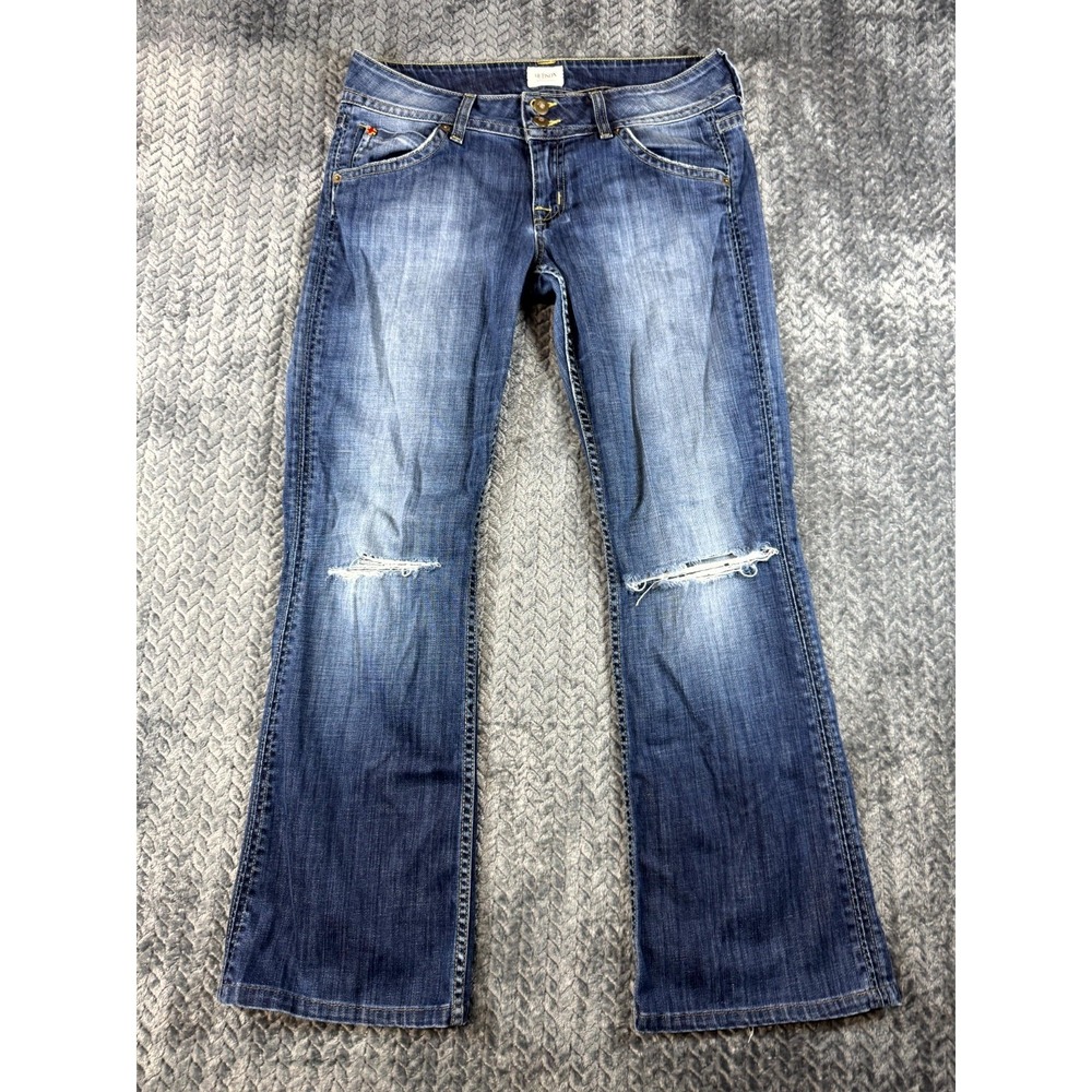 Hudson Bootcut Jeans Womens 30 Blue Denim Cotton Medium Wash Distressed Low Rise